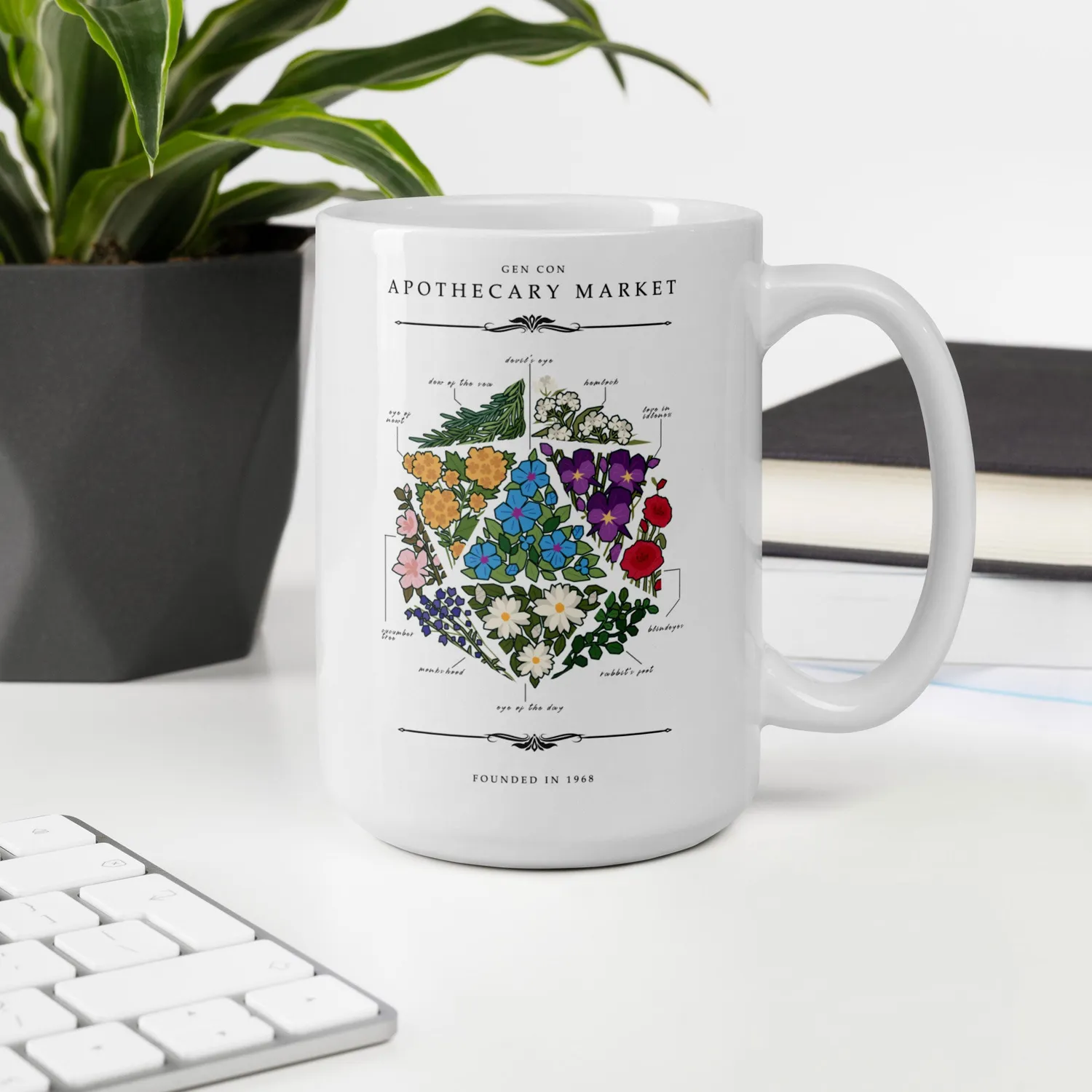 Gen Con Floral d20 mok bloemenprint 11oz keramiek