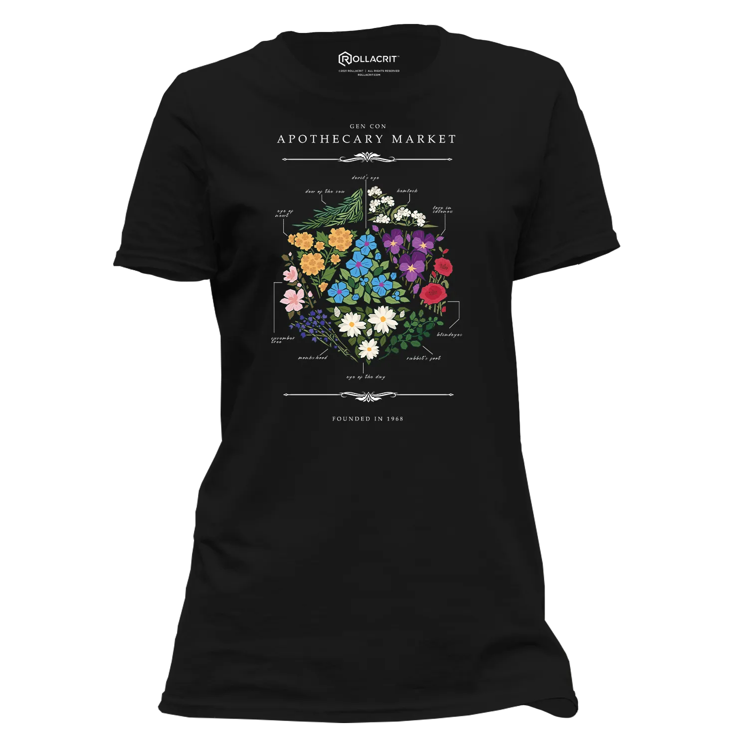 Gen Con Floral d20 Femme T-Shirt Katoen Zwart