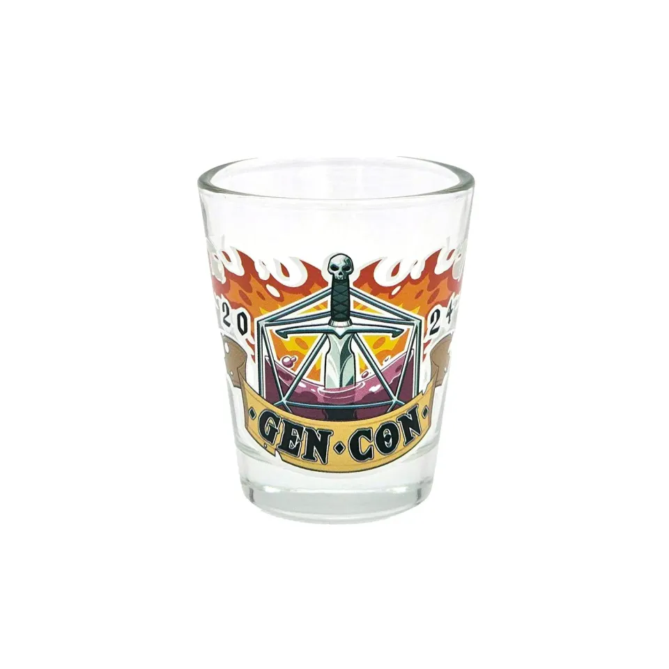 Roll A Crit Gen Con 2024 Damage World Tour shotglas 44 ml glas
