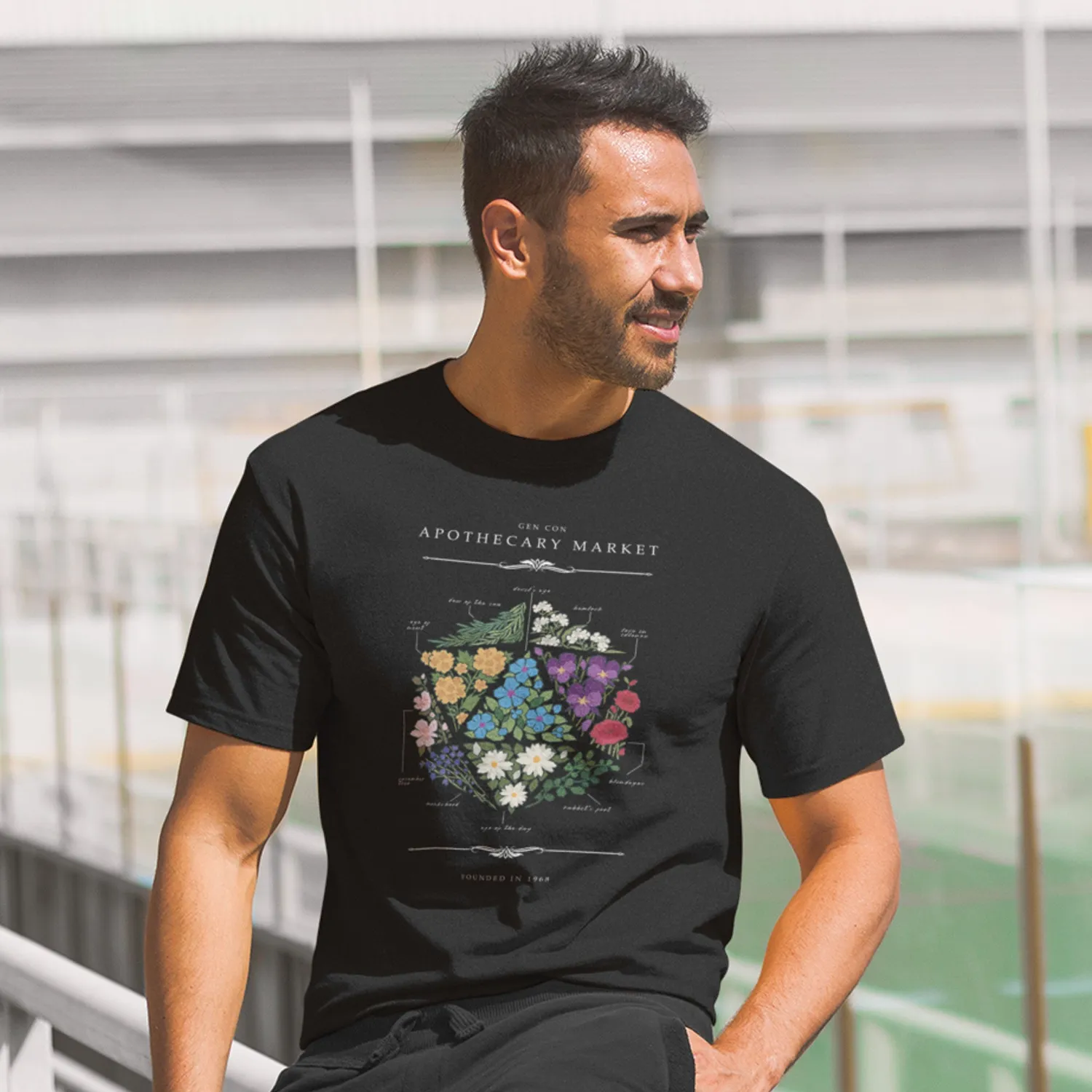 Gen Con Floral d20 T-shirt zwart unisex