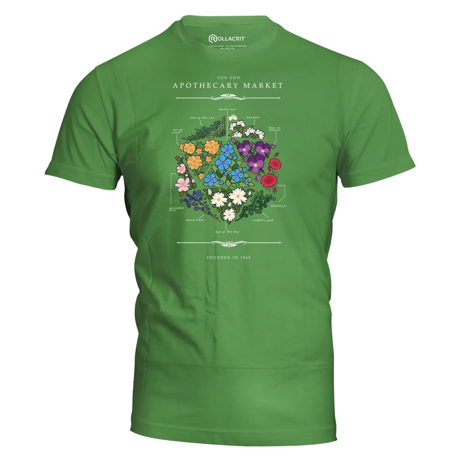 Gen Con Floral d20 T-shirt zwart unisex