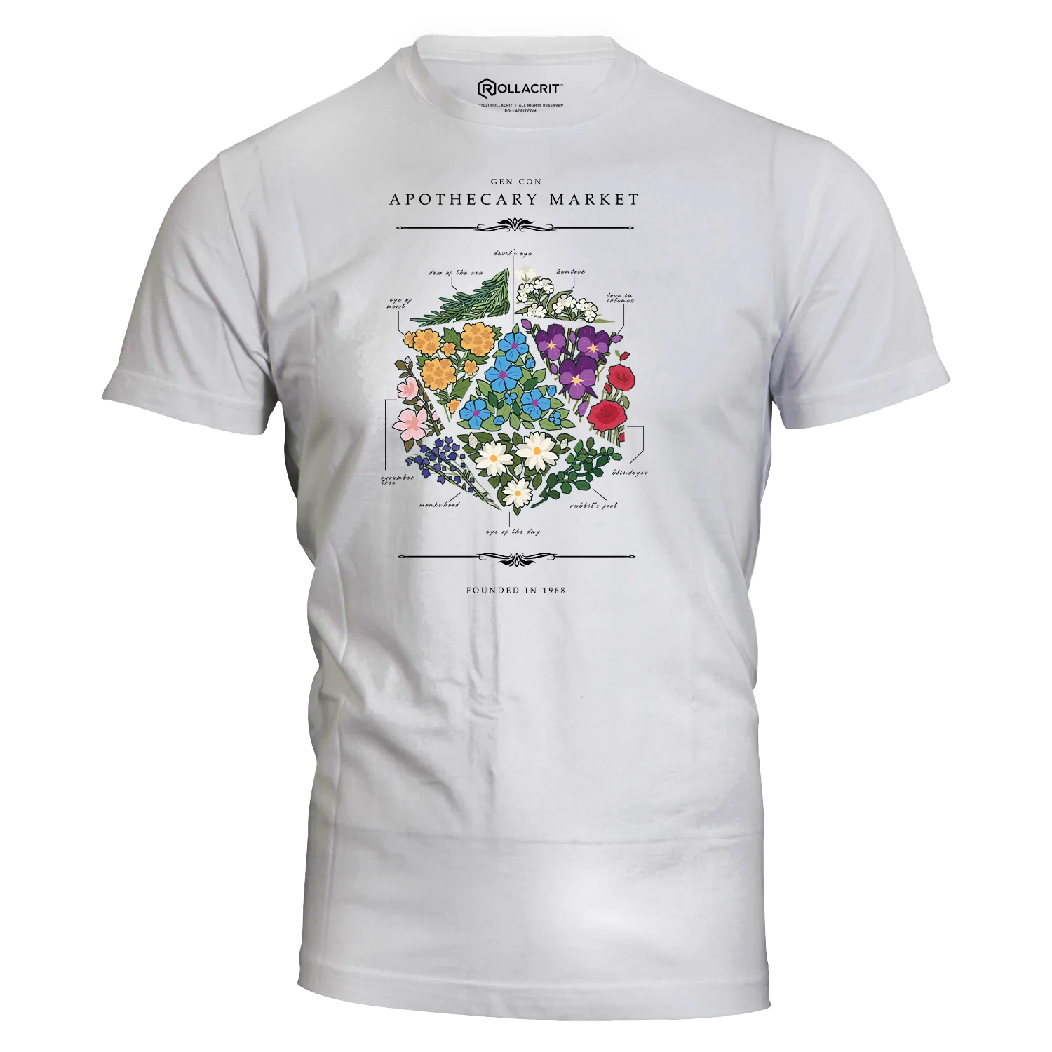Gen Con Floral d20 T-shirt zwart unisex