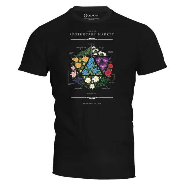 Gen Con Floral d20 T-shirt zwart unisex