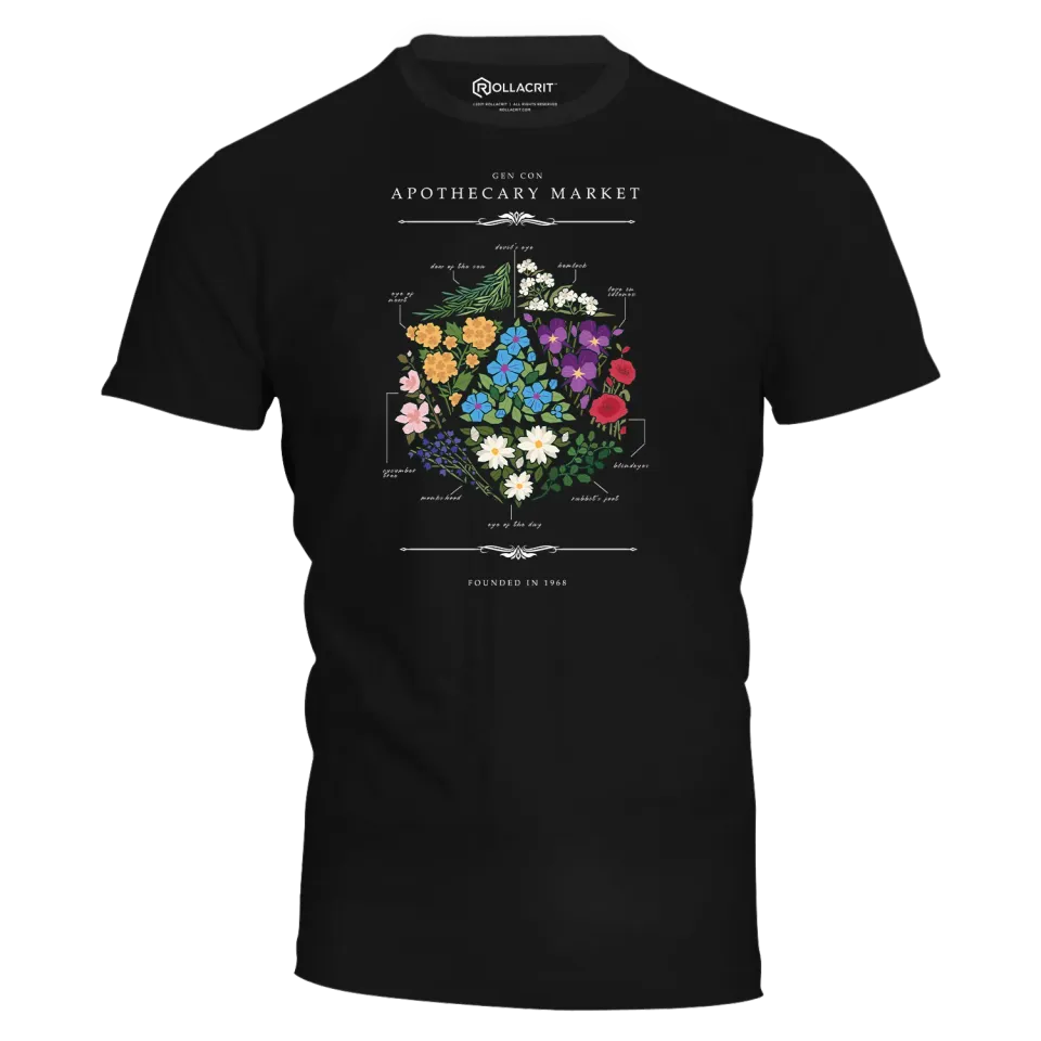 Gen Con Floral d20 T-shirt zwart unisex