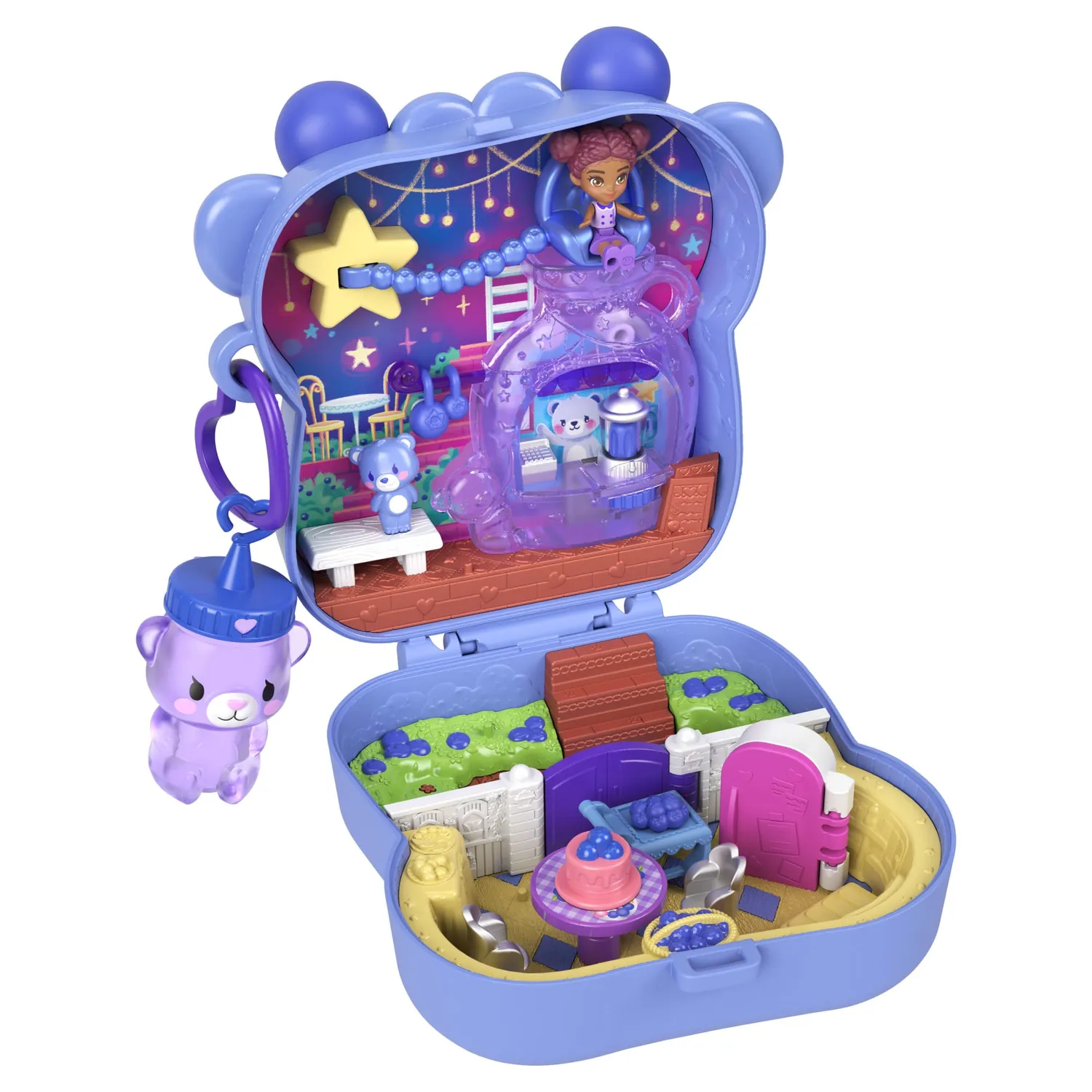 Polly Pocket Blueberry Besties compact speelset met beer 8-delig