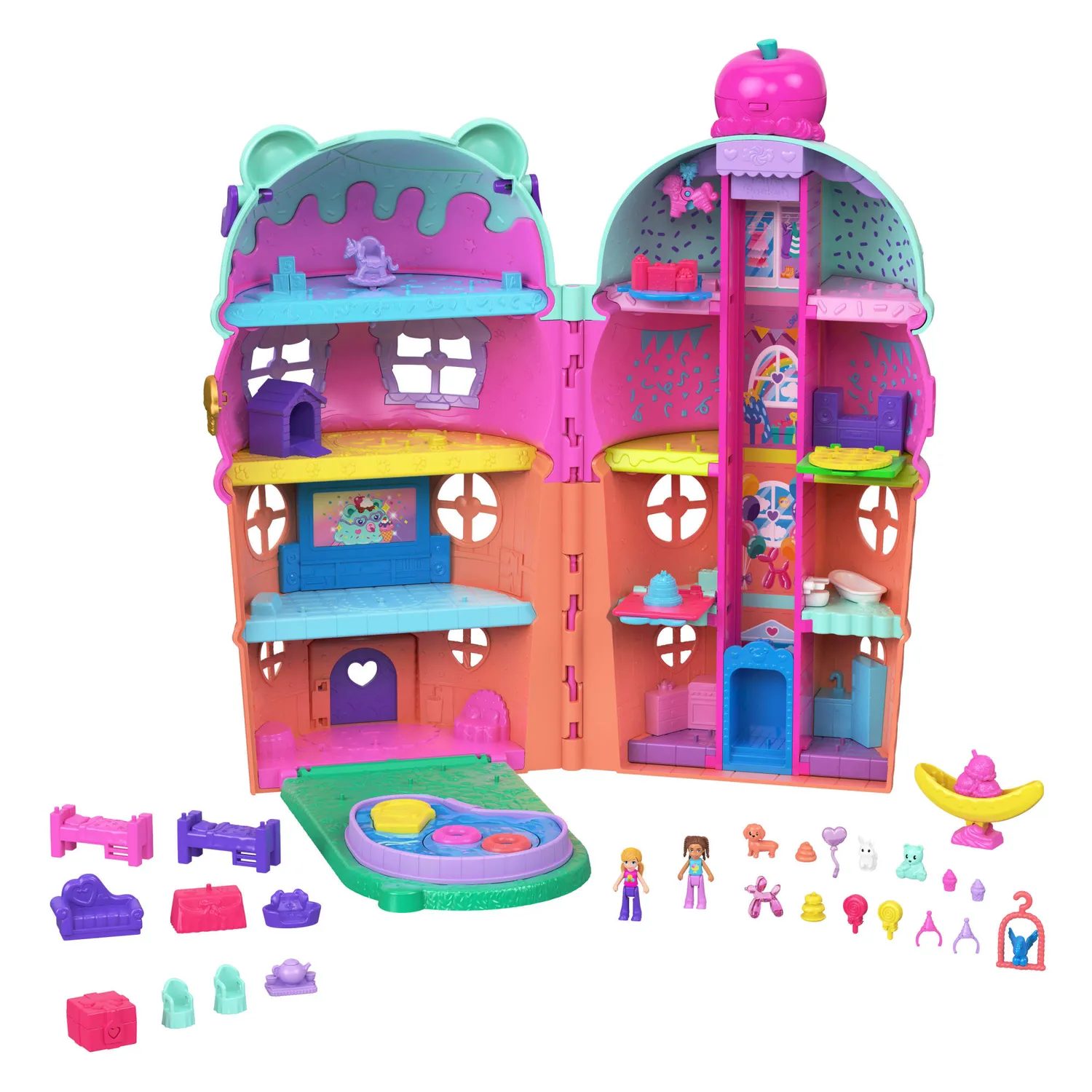 Polly Pocket IJssalon speelset ijshoorn met 2 poppetjes