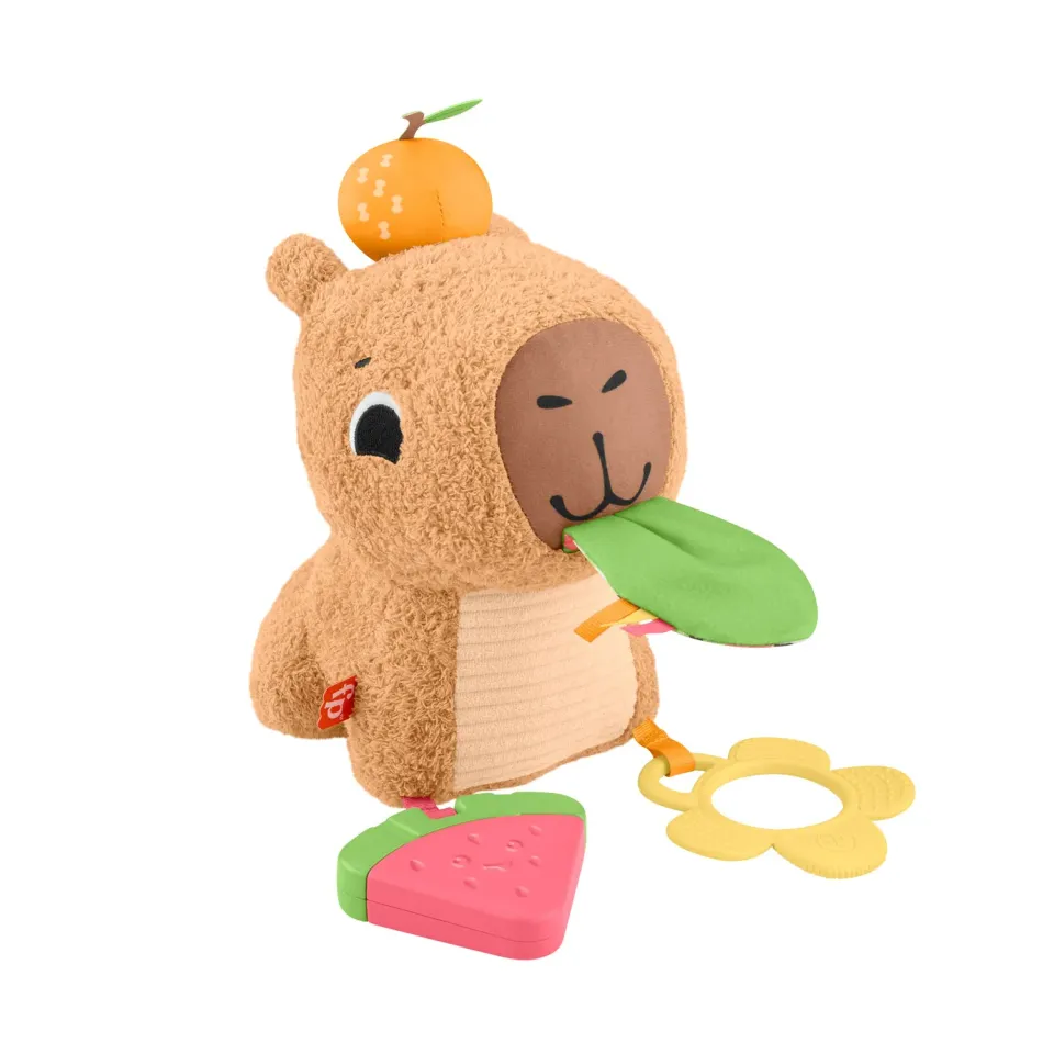 Fisher-Price Capibara knuffel sensorisch met bijtring rammelaar