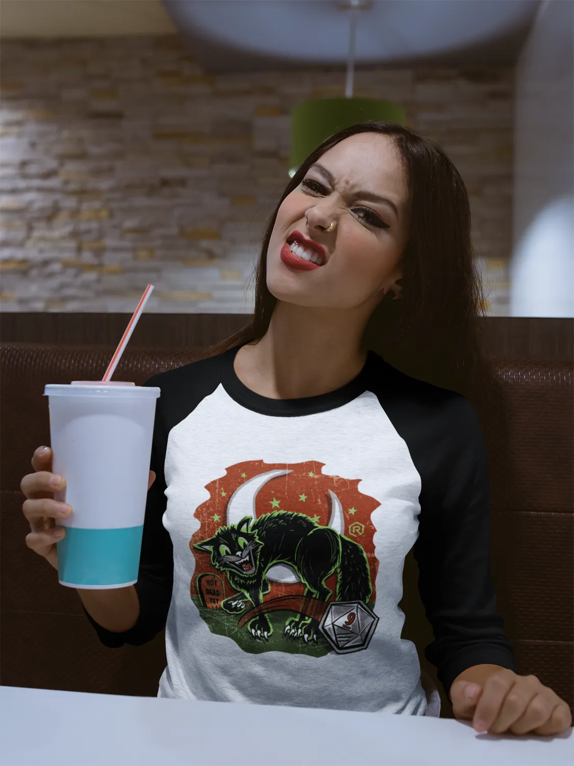 Roll A Crit Not Dead Yet 3/4 raglan shirt katoen