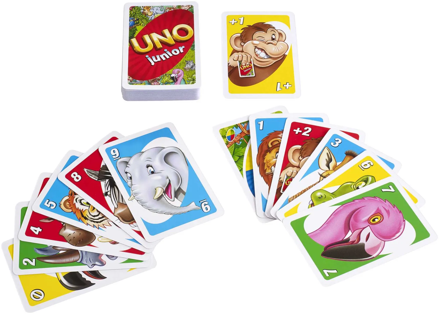 UNO Junior kaartspel dieren met kaarten 0 tot 8