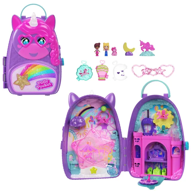 Polly Pocket Eenhoorn rugzak speelset kermis met 2 poppen
