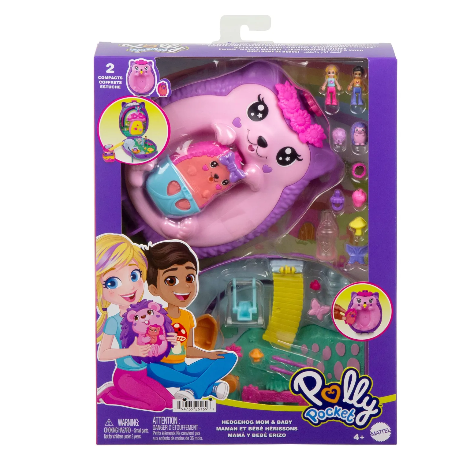 Polly Pocket Egel Mama Baby tas speelset 2 poppen