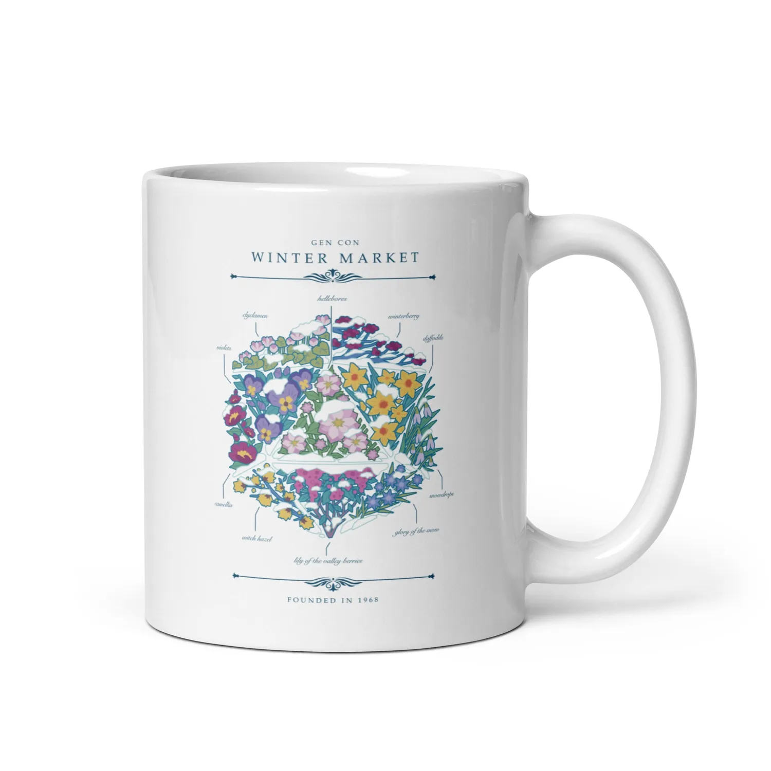 Roll A Crit Winter Floral d20 mok keramiek 11 oz