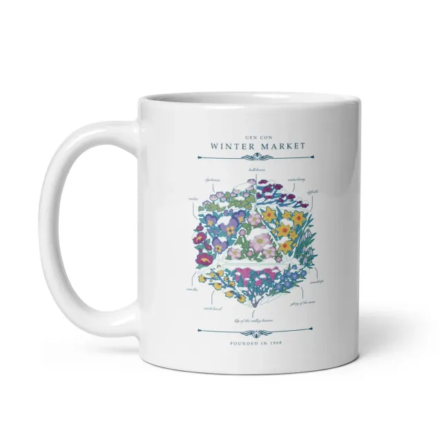Roll A Crit Winter Floral d20 mok keramiek 11 oz