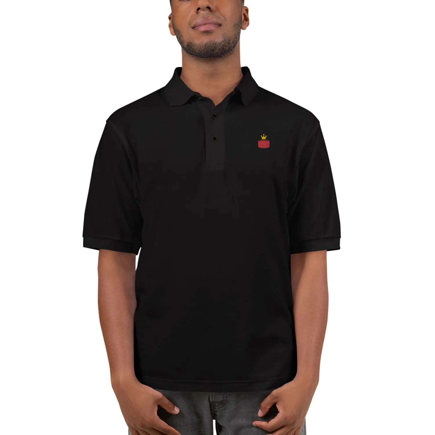 Roll A Crit King Me polo geborduurd zwart