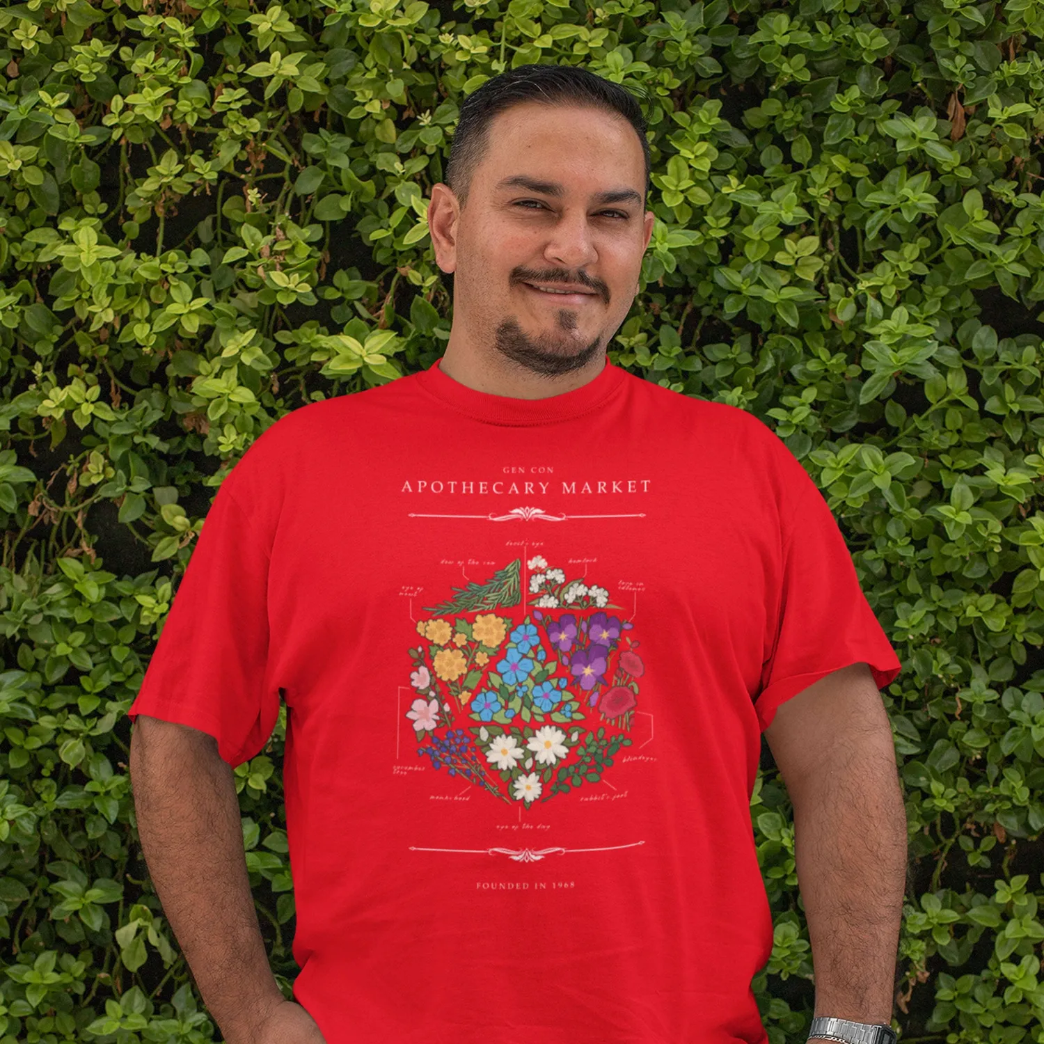 Gen Con Floral d20 T-shirt zwart unisex