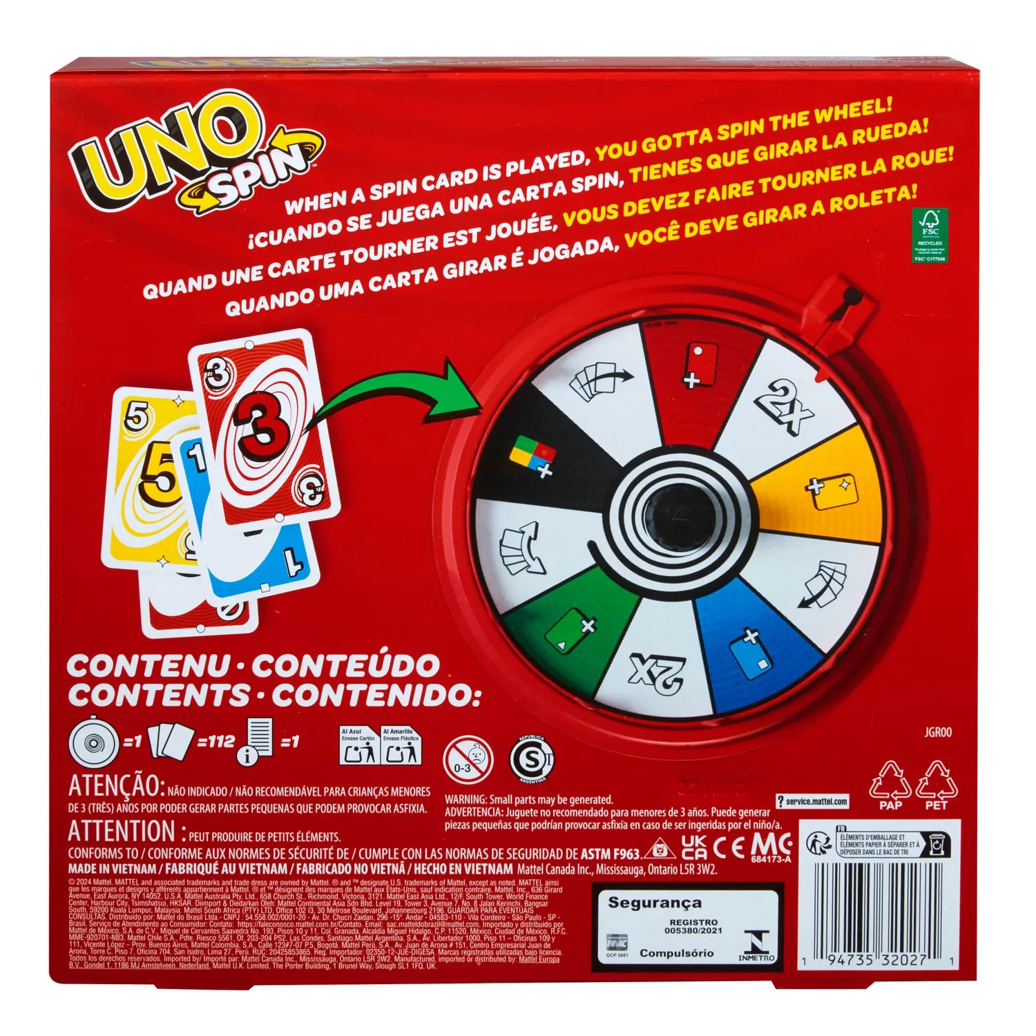 UNO Spin kaartspel met spinner 112 kaarten familiespel