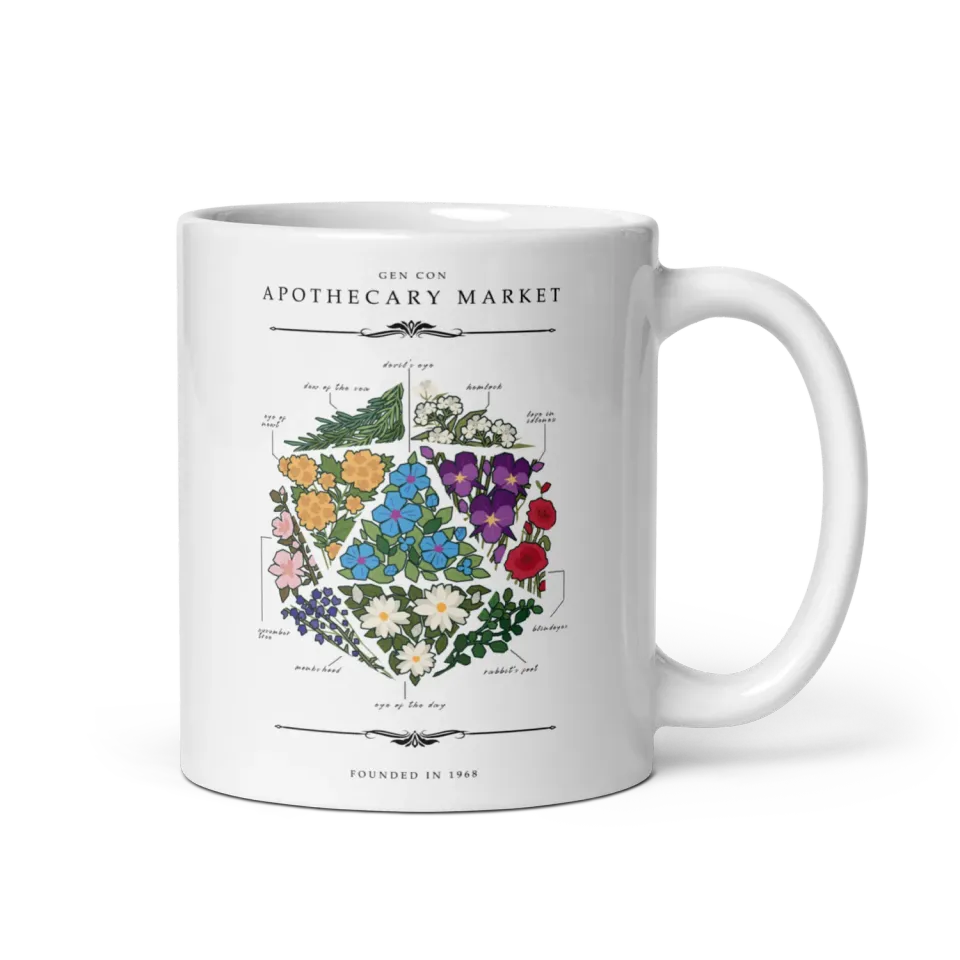 Gen Con Floral d20 mok bloemenprint 11oz keramiek