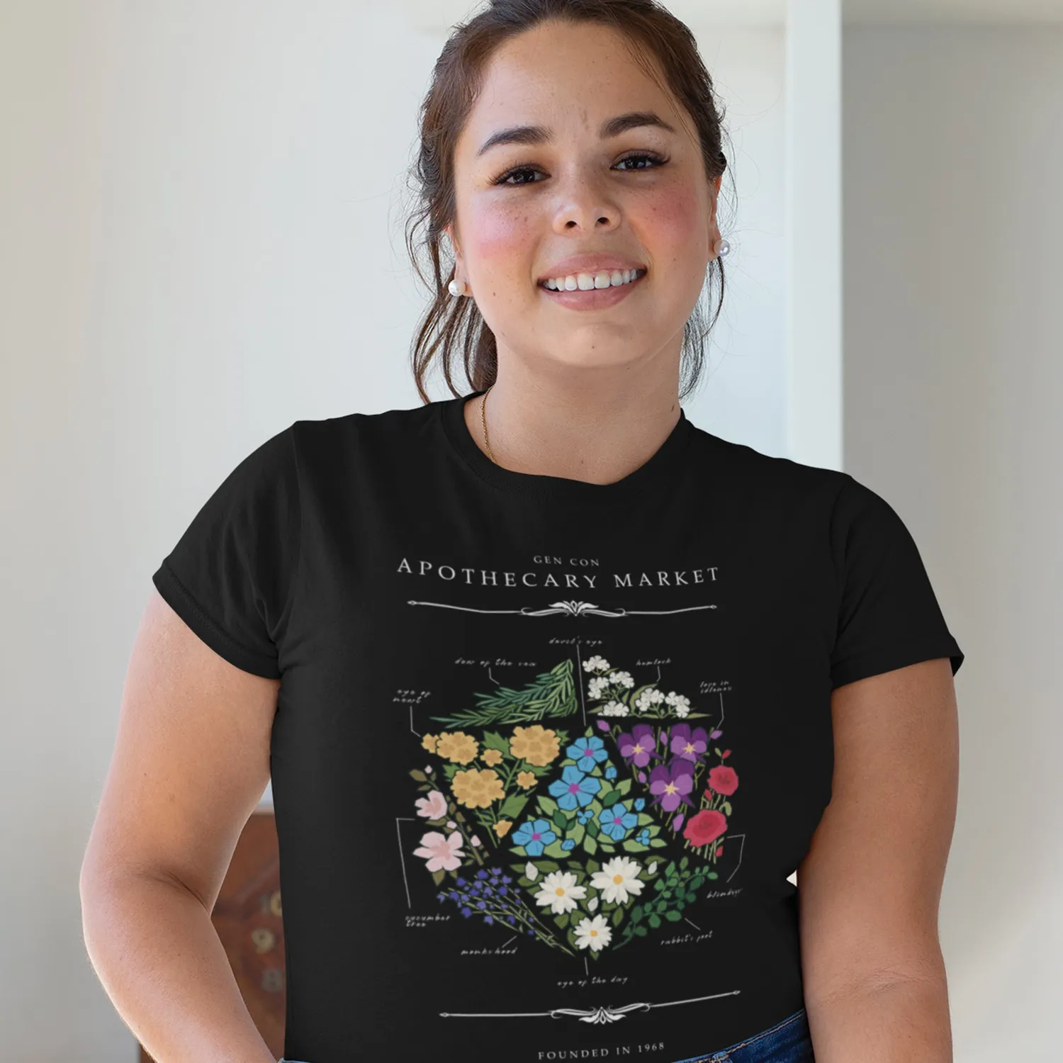 Gen Con Floral d20 Femme T-Shirt Katoen Zwart