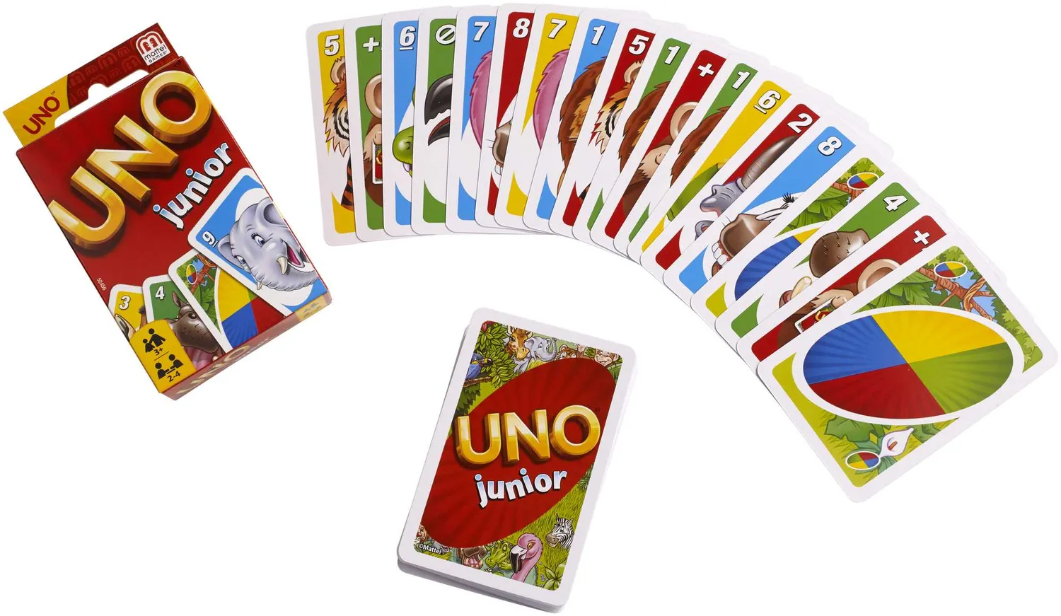 UNO Junior kaartspel dieren met kaarten 0 tot 8