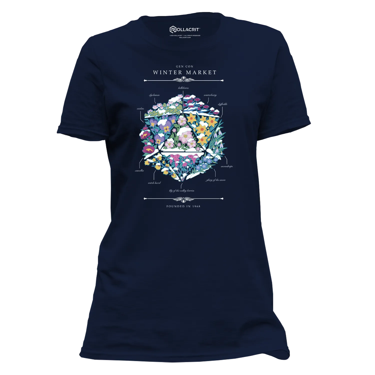 Roll A Crit Gen Con Winter Floral d20 t-shirt dames katoen