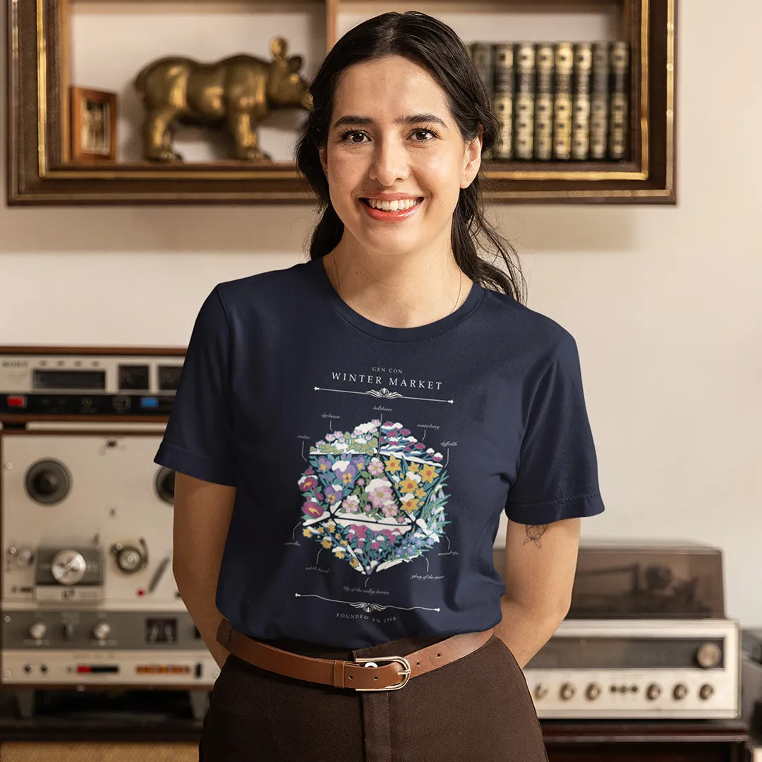 Roll A Crit Gen Con Winter Floral d20 t-shirt dames katoen