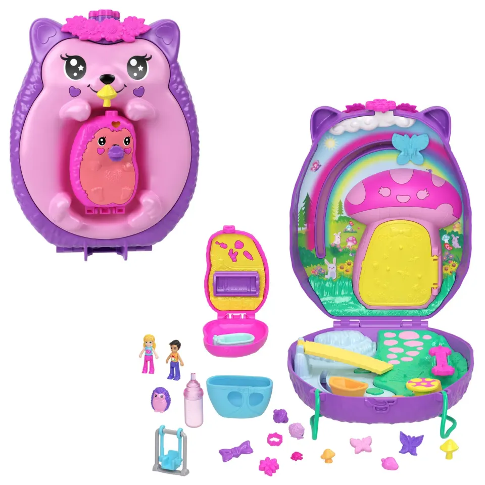 Polly Pocket Egel Mama Baby tas speelset 2 poppen