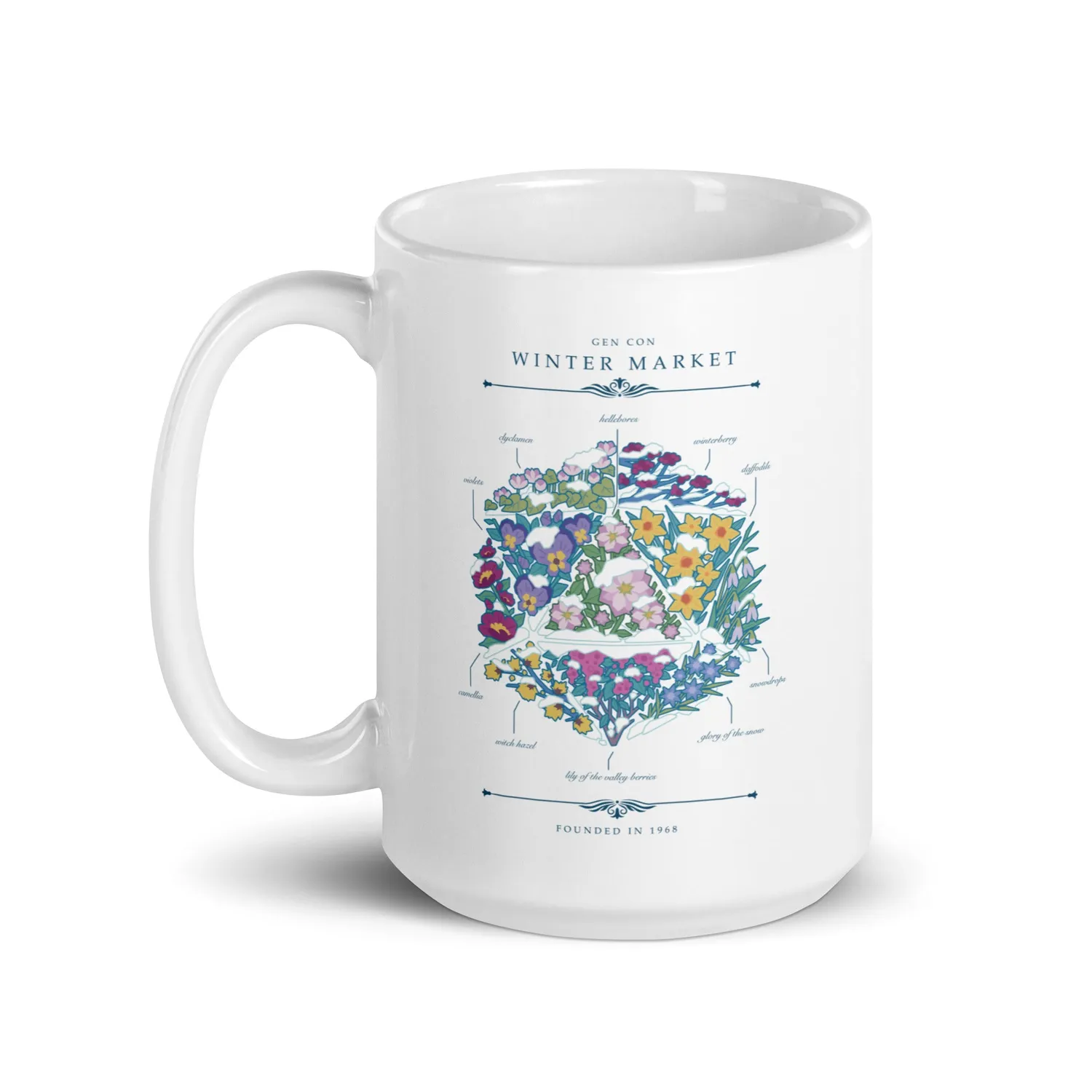 Roll A Crit Winter Floral d20 mok keramiek 11 oz