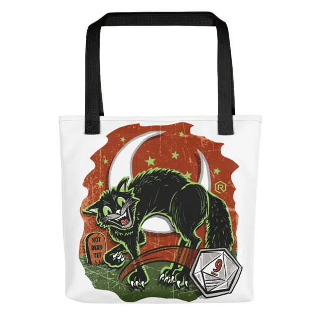 Roll A Crit Not Dead Yet tote bag zwarte kat 38 cm