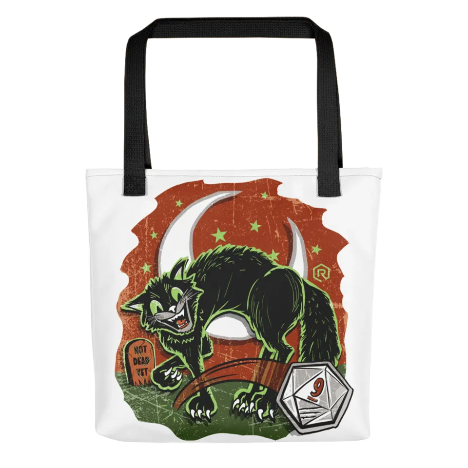 Roll A Crit Not Dead Yet tote bag zwarte kat 38 cm