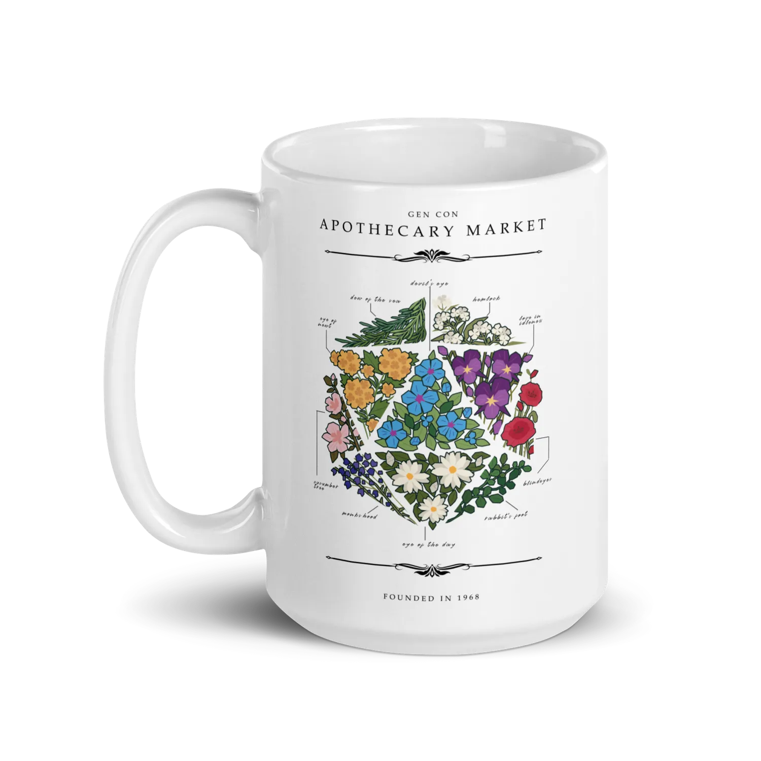 Gen Con Floral d20 mok bloemenprint 11oz keramiek