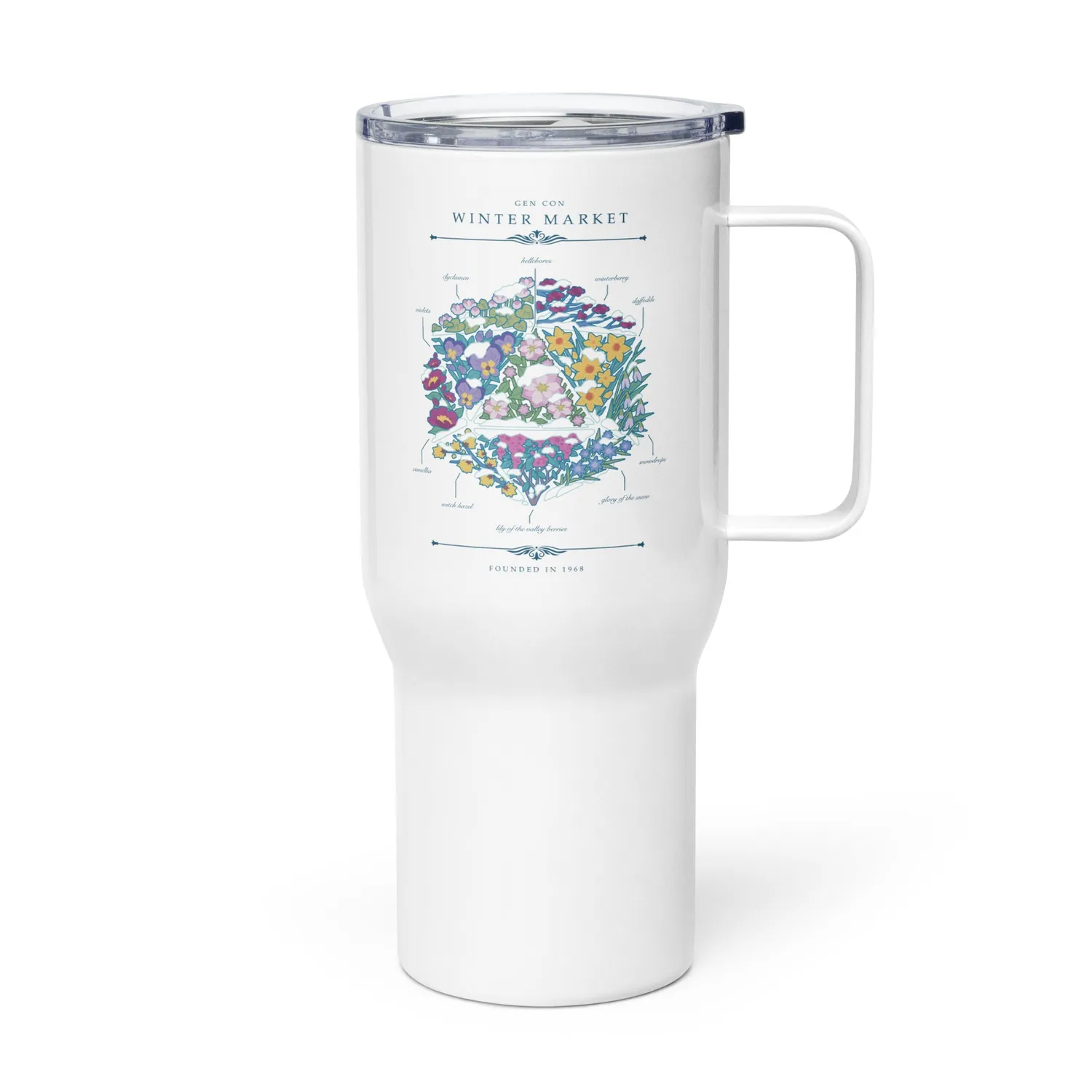 Roll A Crit Gen Con Winter Floral d20 reismok 739 ml
