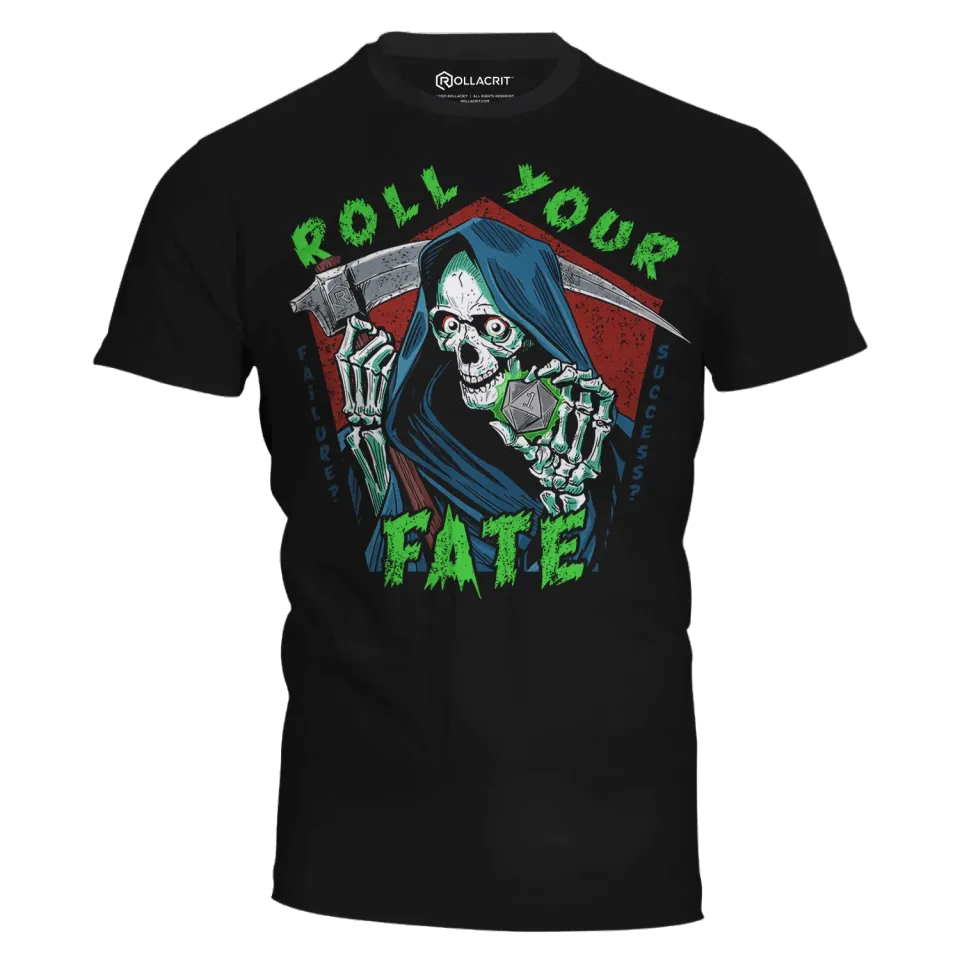 Roll A Crit Roll Your Fate T-shirt dobbelspel katoen
