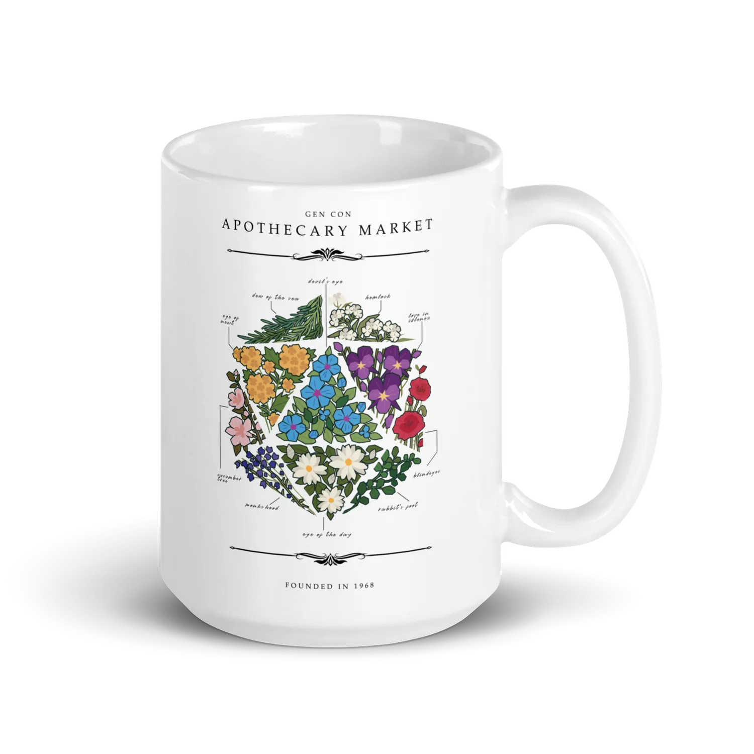 Gen Con Floral d20 mok bloemenprint 11oz keramiek