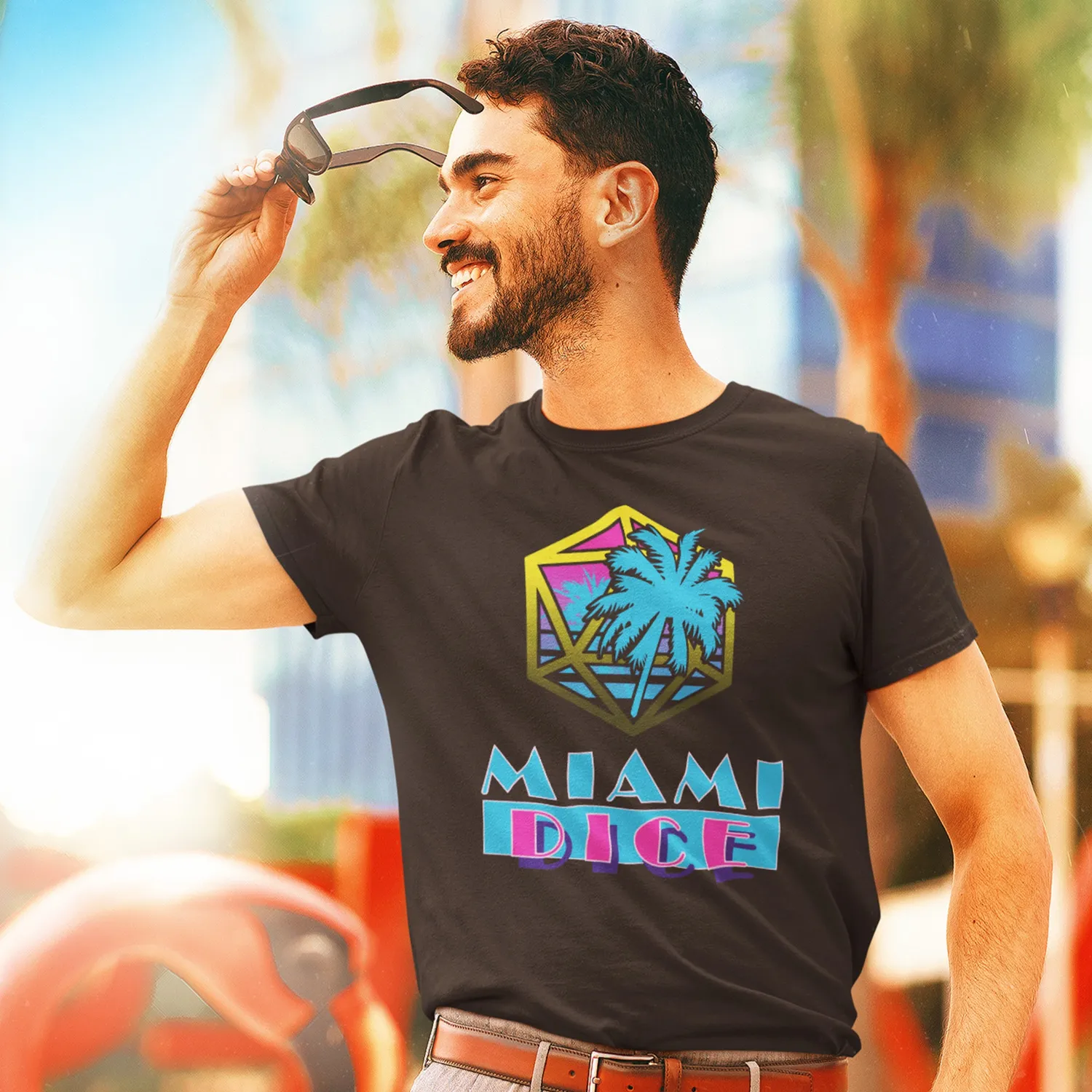 Roll A Crit Miami Dice T-Shirt Katoen Maat M Unisex
