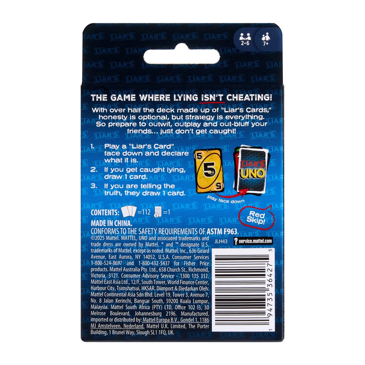 UNO Liar's Kaartspel Duitse Editie Bluffen
