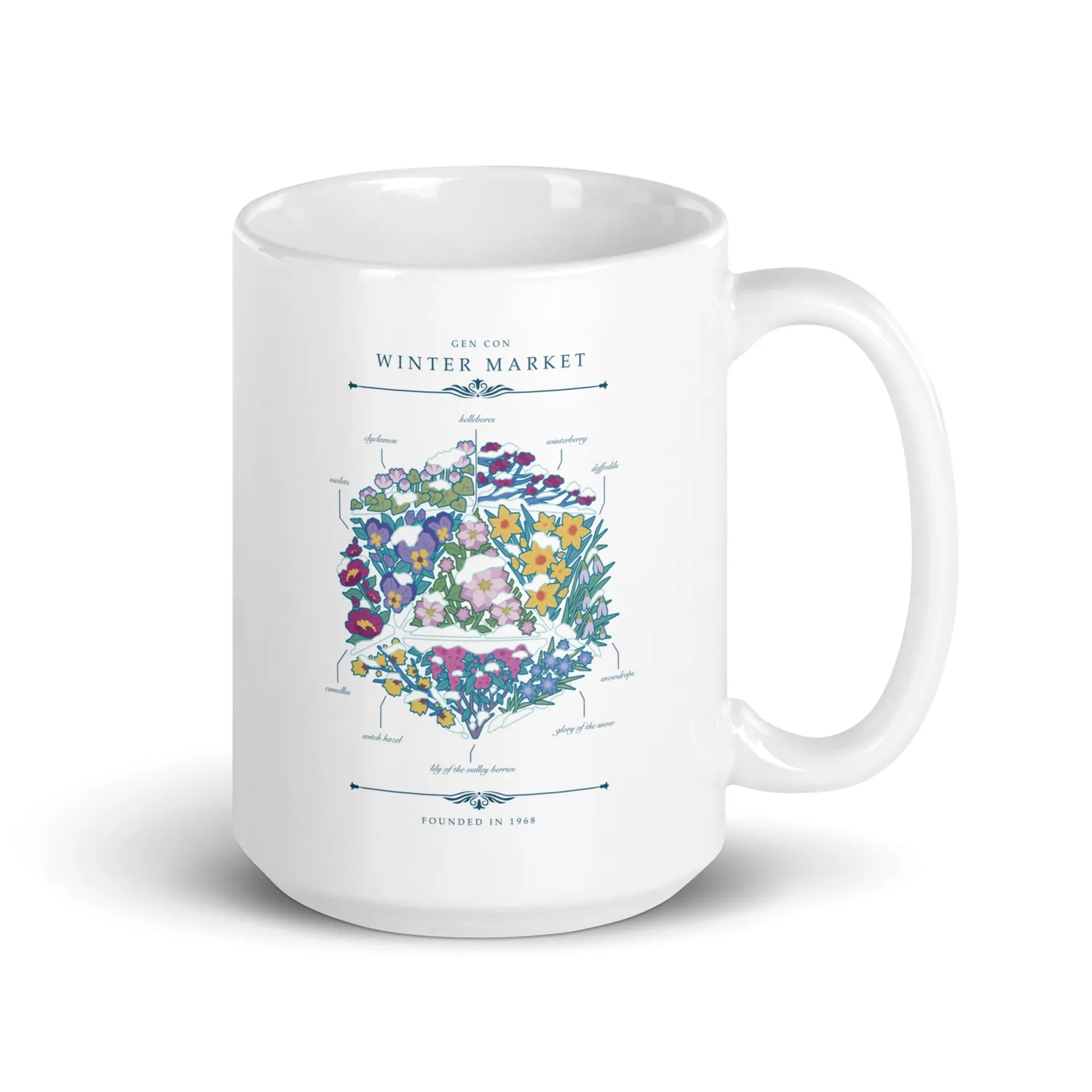 Roll A Crit Winter Floral d20 mok keramiek 11 oz