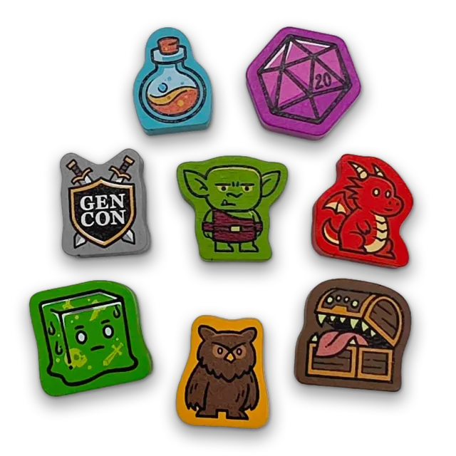 Roll A Crit Gen Con 2026 Mini Meeples set 8-delig hout