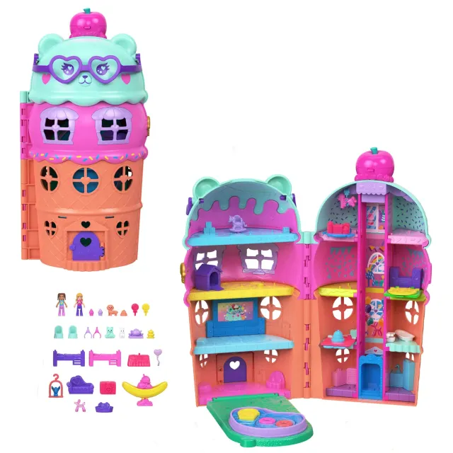 Polly Pocket IJs Dessert speelhuis met 2 poppetjes confetti
