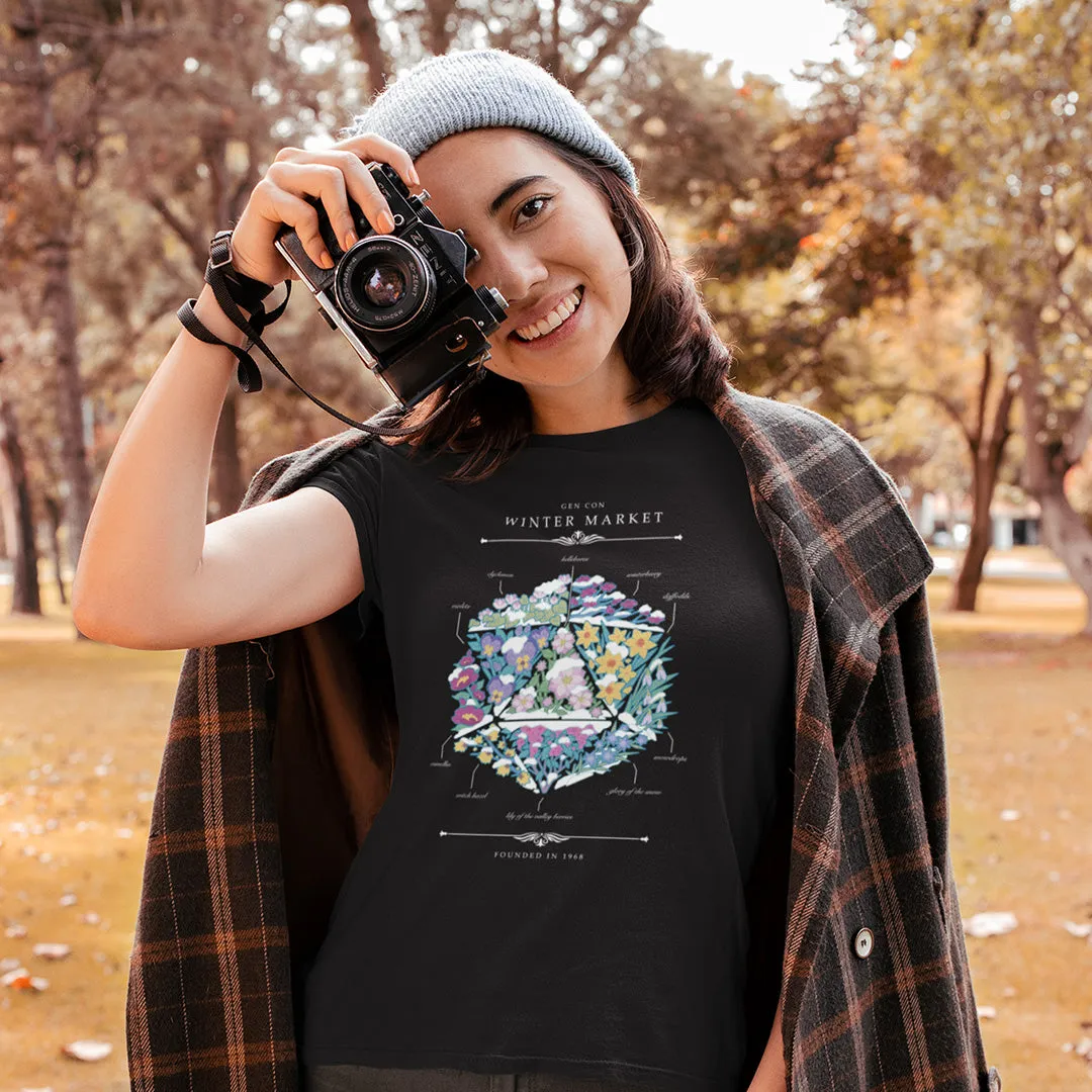 Roll A Crit Gen Con Winter Floral d20 t-shirt dames katoen