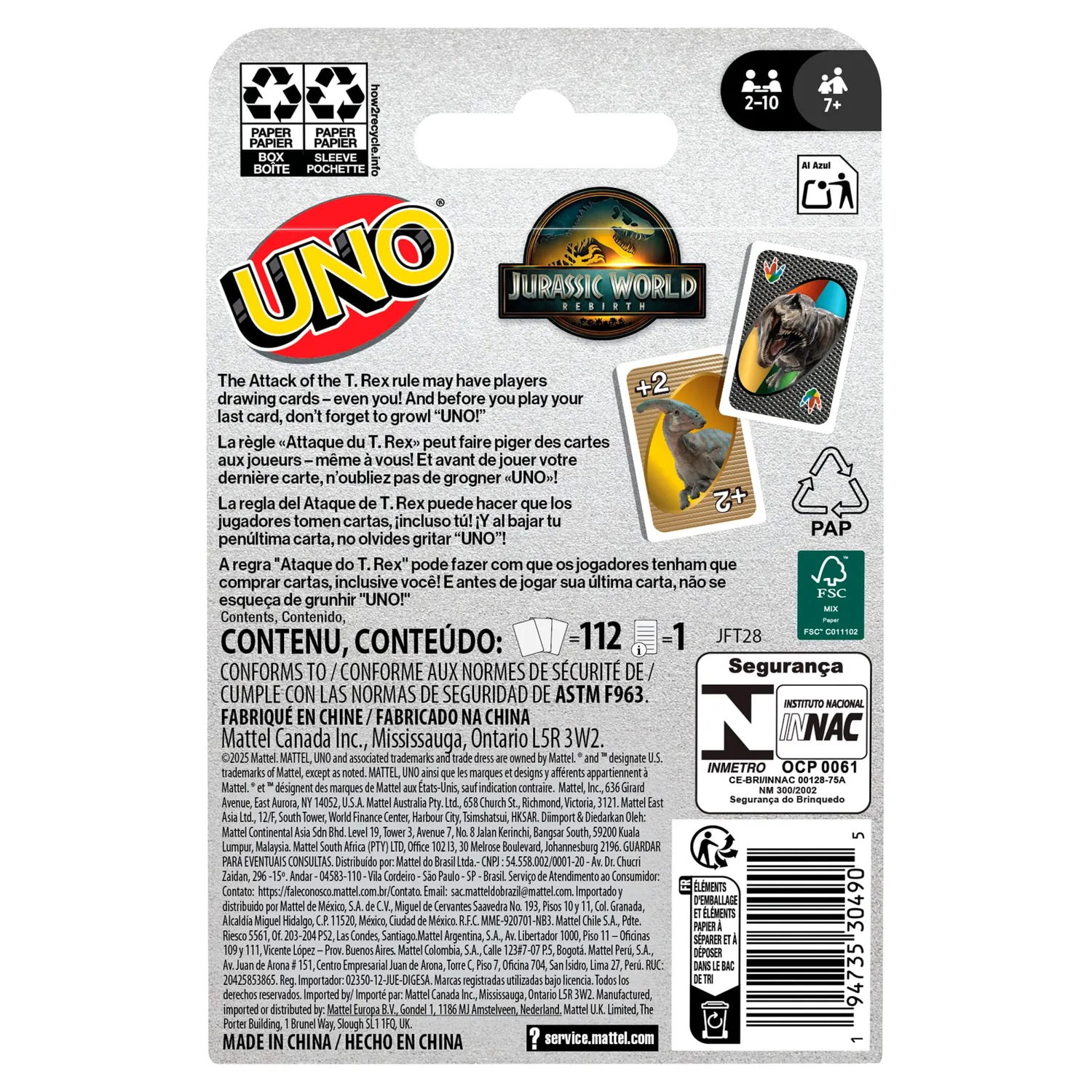 UNO Jurassic World Rebirth kaartspel 7+