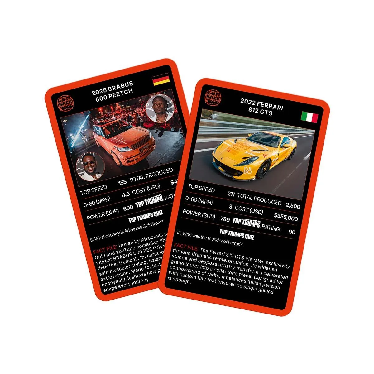 Top Trumps Gumball 3000 Superstars kaartspel supercars