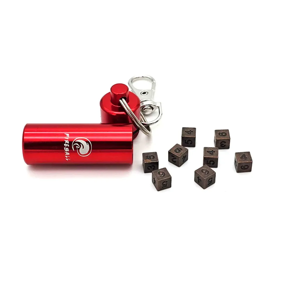 Roll A Crit Fireball Spell Component sleutelhanger 8 metalen mini d6