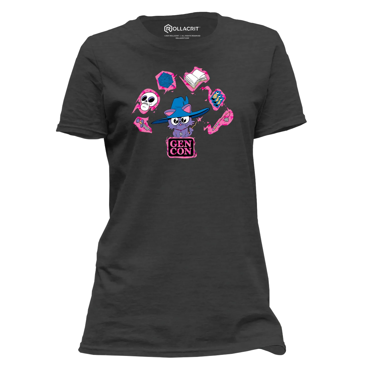 Roll A Crit My Little Cat Wizard T-shirt zwart semi-fitted