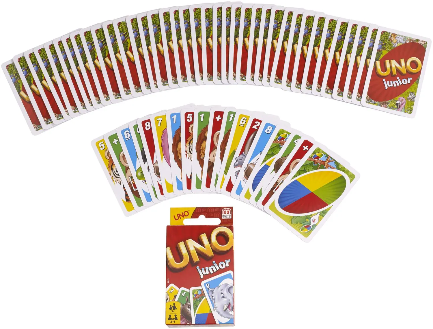 UNO Junior kaartspel dieren met kaarten 0 tot 8