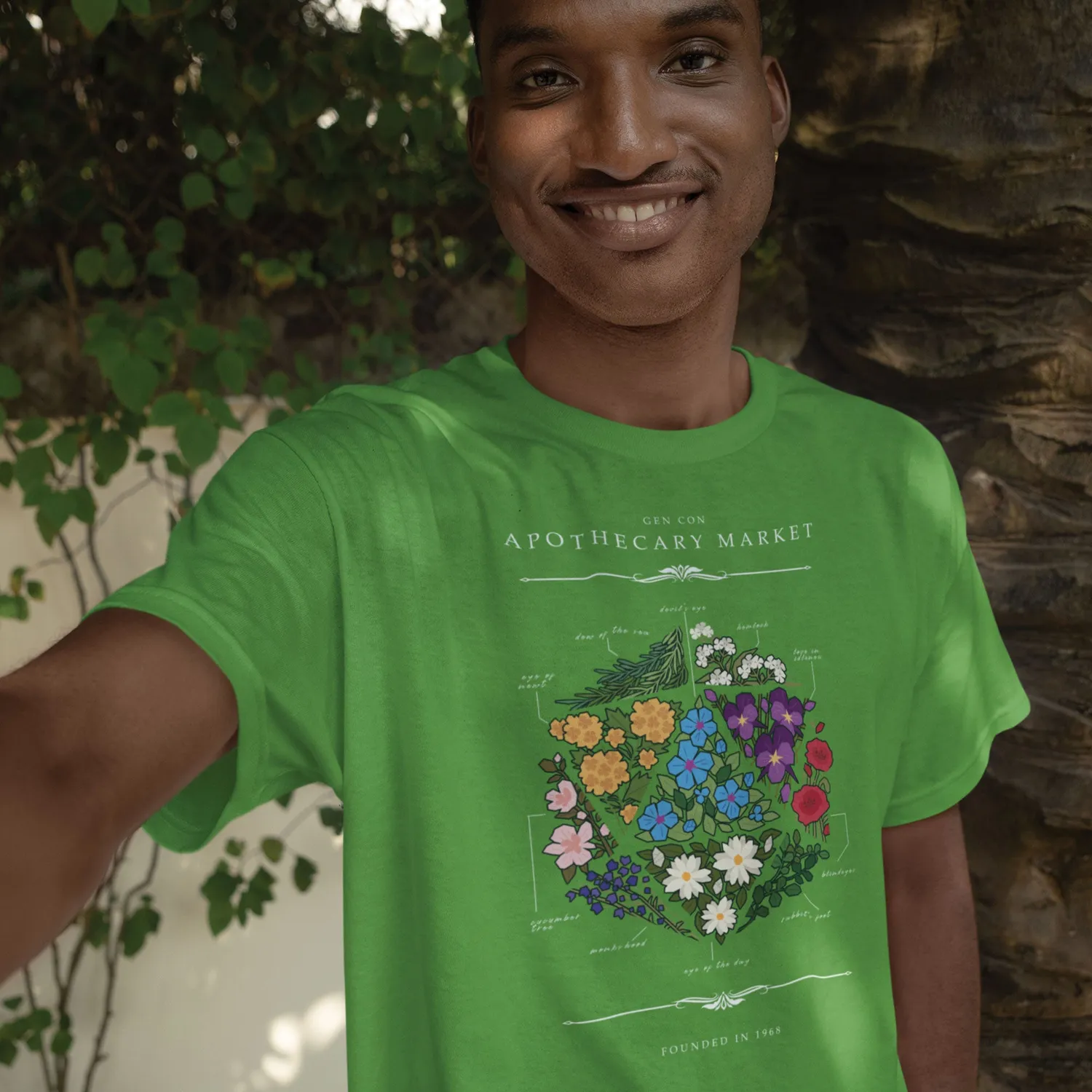 Gen Con Floral d20 T-shirt zwart unisex