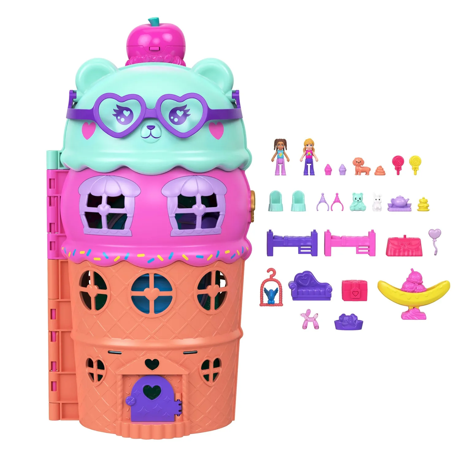 Polly Pocket IJs Dessert speelhuis met 2 poppetjes confetti