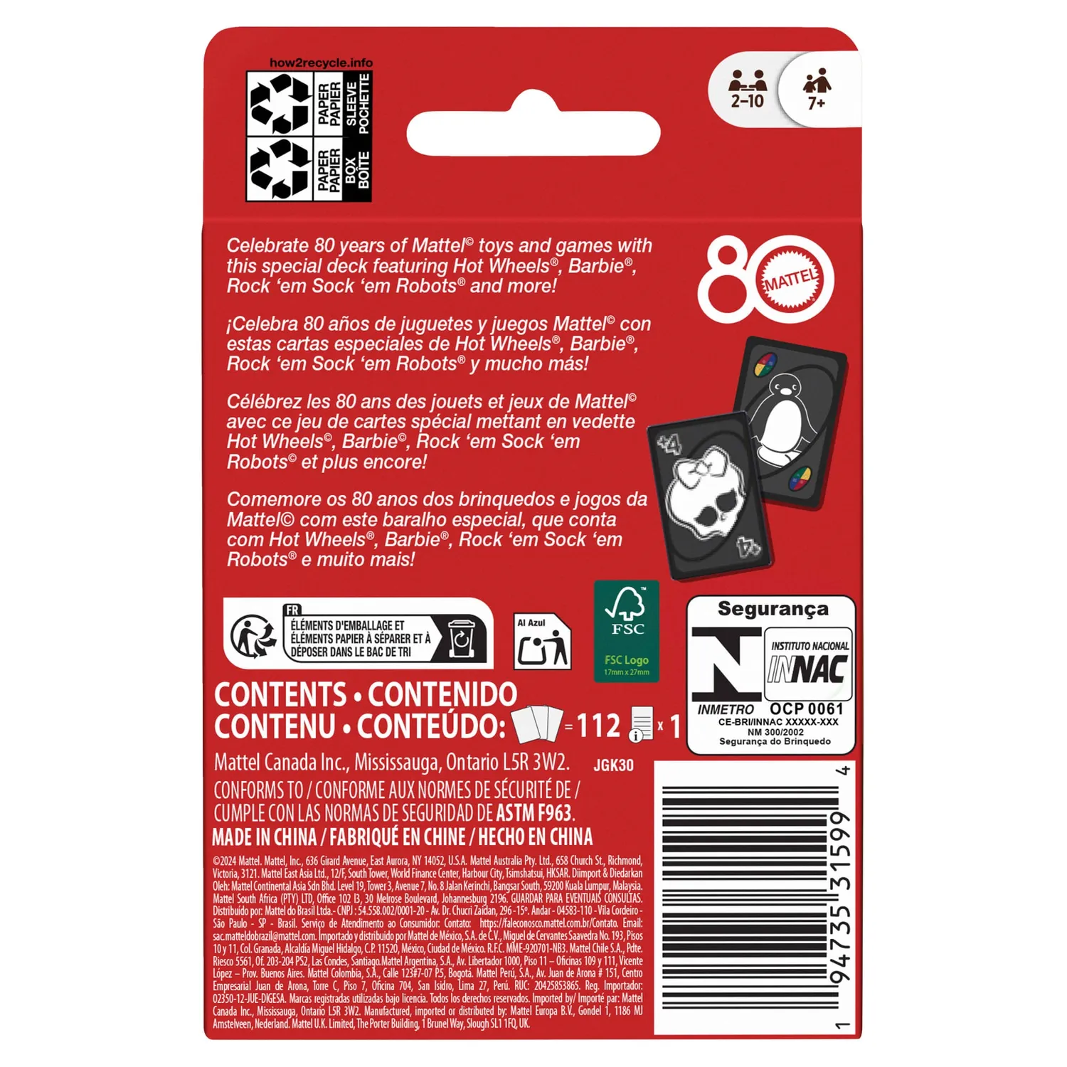 UNO Ruby Red kaartspel 80th Mattel jubileumeditie