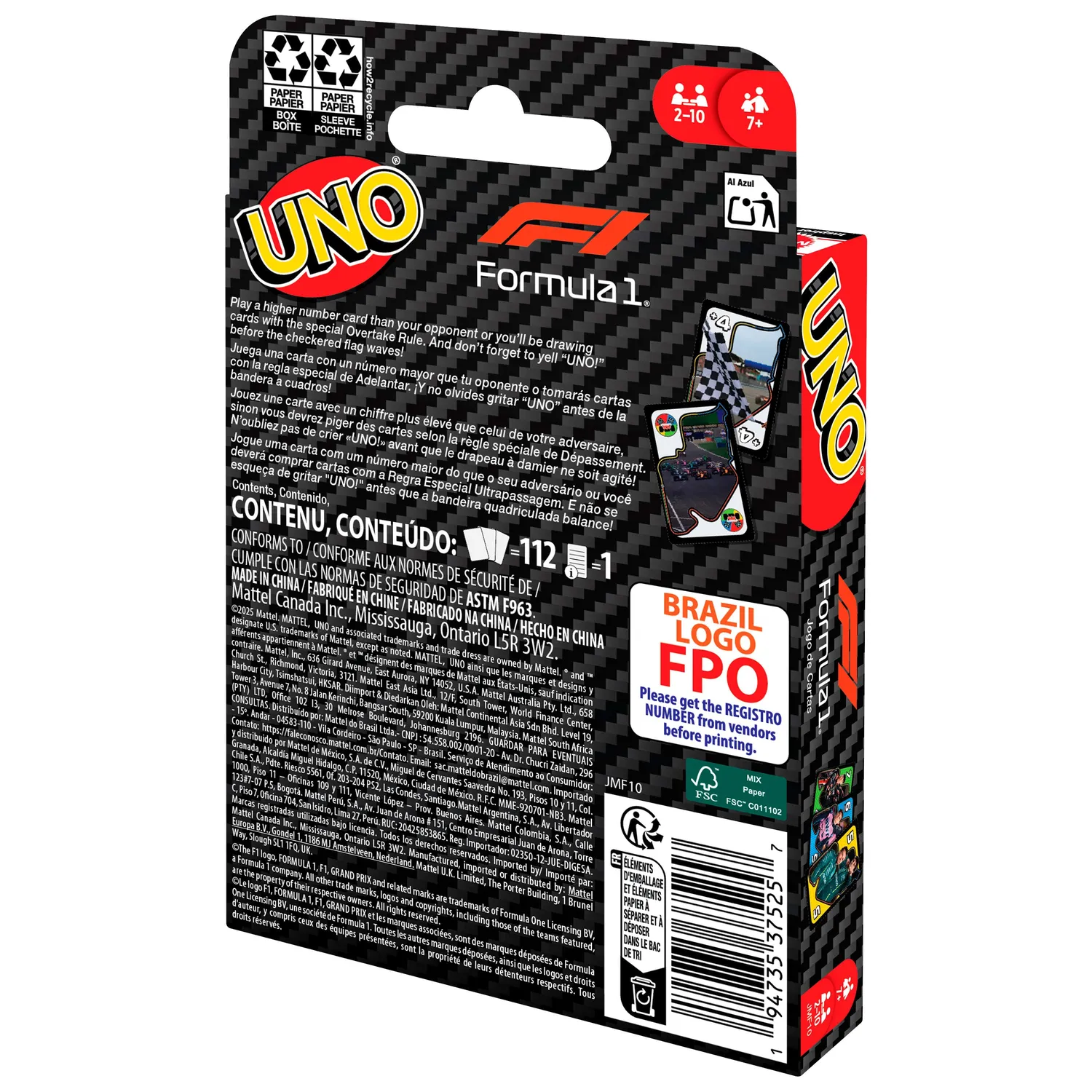 UNO F1 kaartspel Inhalen Duitse editie 7 jaar en ouder