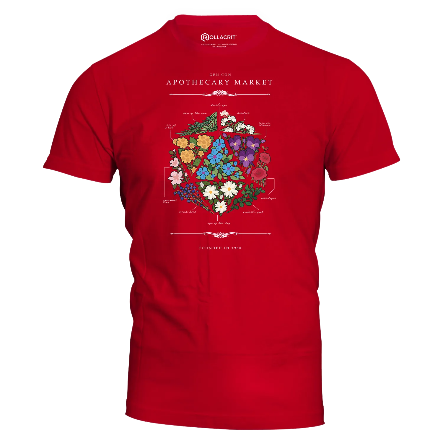 Gen Con Floral d20 T-shirt zwart unisex