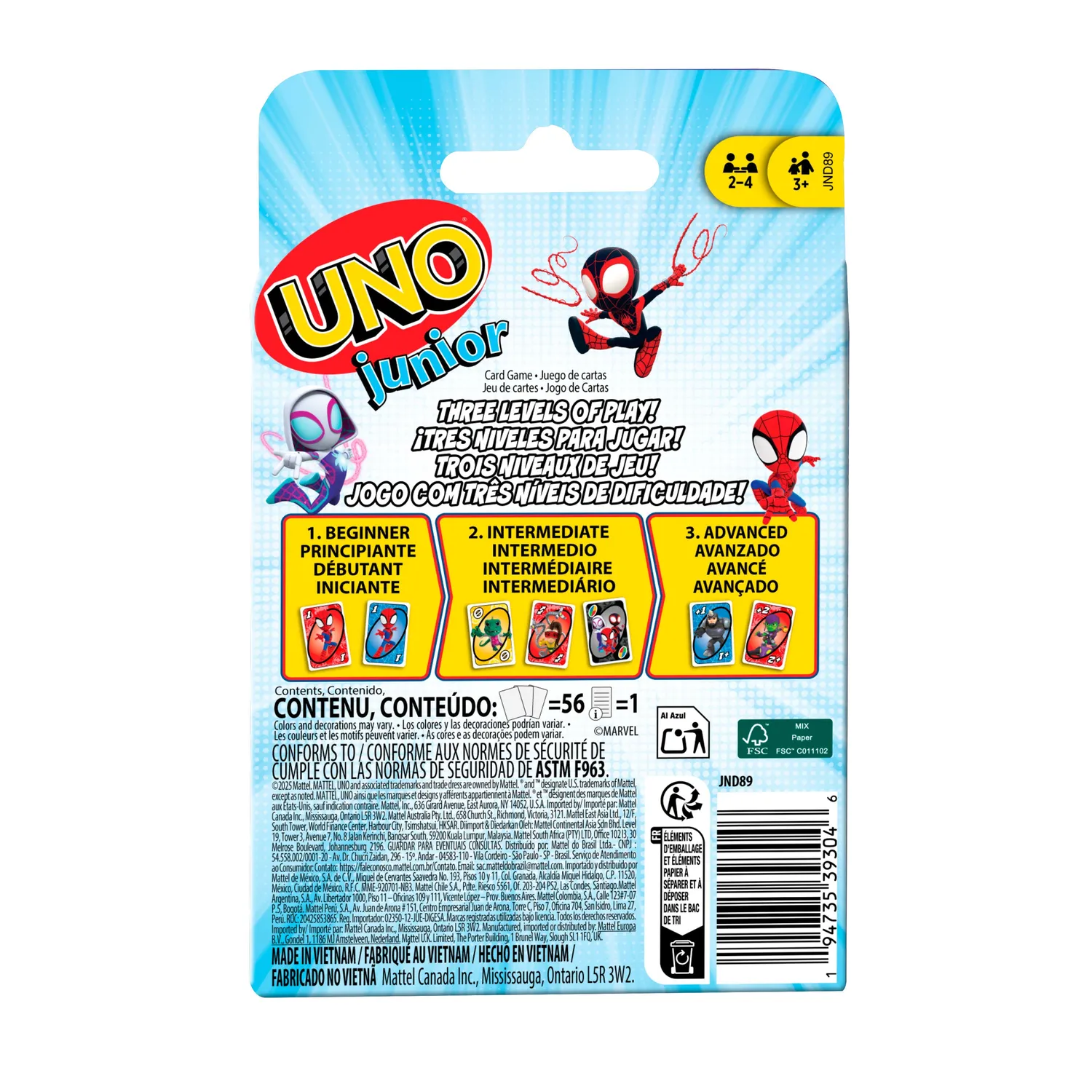 UNO Junior Marvel Spidey kaartspel kinderspel 3+ 2-4